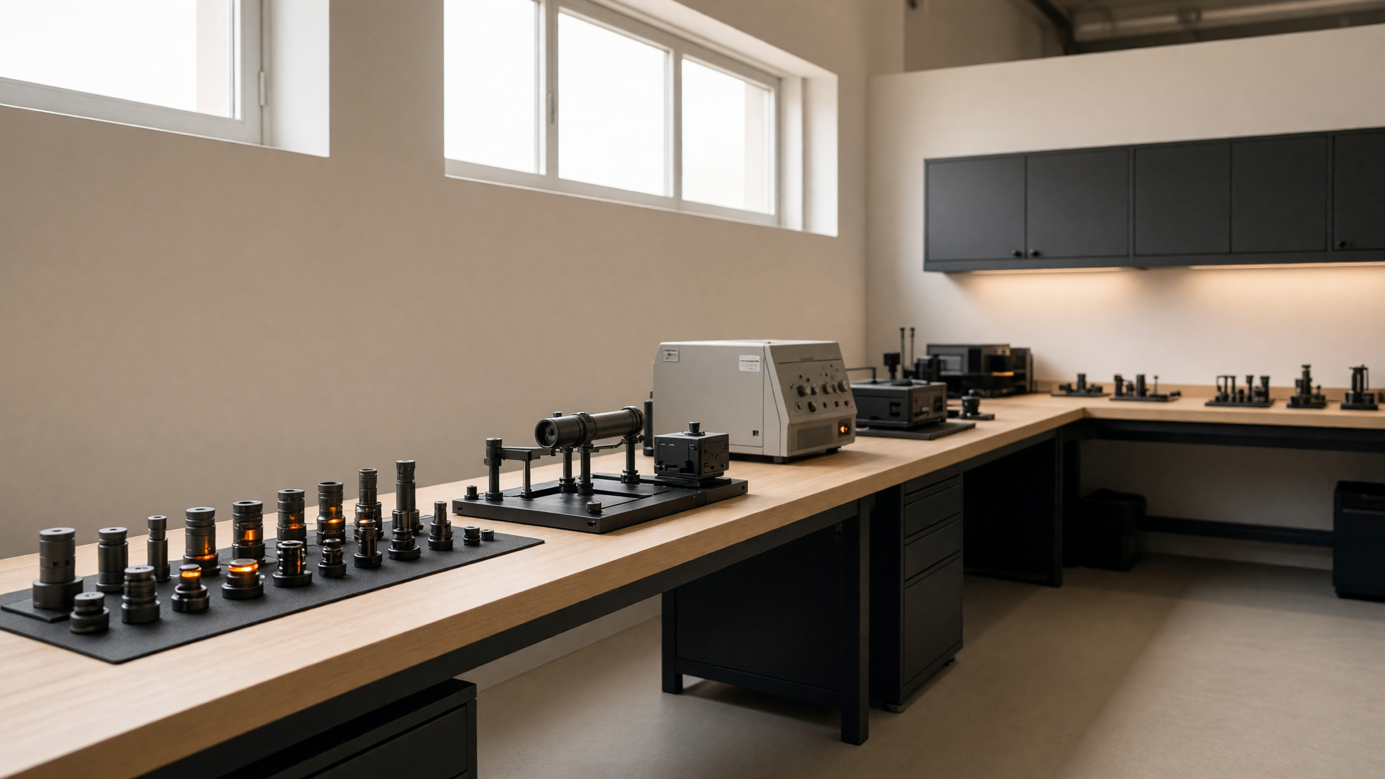 The Dimpsy workshop, with lamp components laid out on the benches